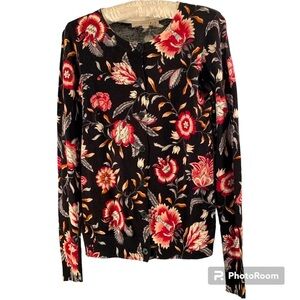 Loft size XXS button up floral pattern crew neck cardigan